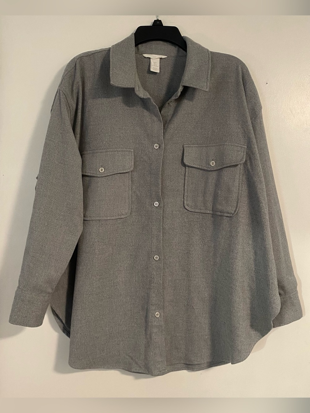 H&M Oversized Shacket Shirt Jacket Slate Gray Women’s L Layering Preppy Boxy